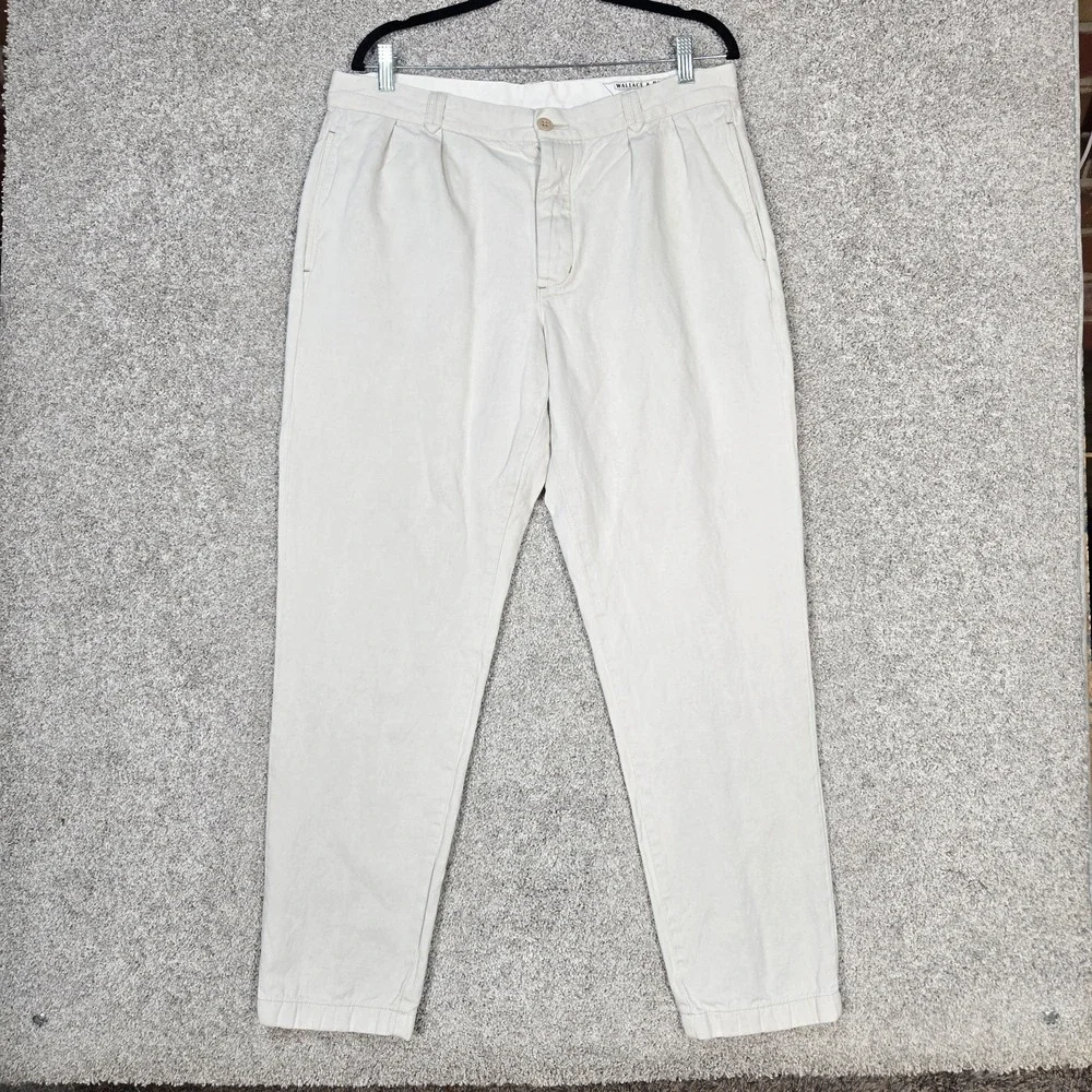 J Crew Wallace & Barnes Double pleated Chino Pant Linen blend 34x32 button fly